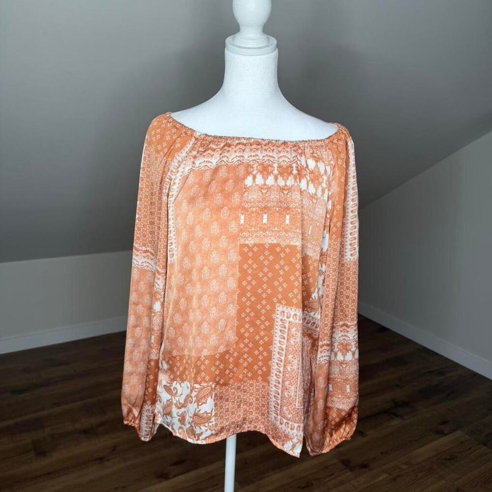 PROMESA Boho Paisley Peasant Blouse‎ Medium Earth Tone Festival Top Cottagecore